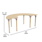 Flash Furniture Bright Beginnings 59" Commercial Grade Wooden Half Circle Adjustable Height Classroom Activity Table - Beech-Accommodates up to 4 Children