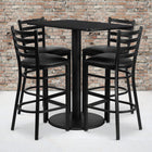 Flash Furniture 24''W x 42''L Rectangle Black Laminate Rd Base Table Set with 4 Ladder Back Metal Bar Stools, Black Vinyl Seat-Set Includes 4 Bar Stools, Rectangle Table Top and Round Base