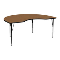 Flash Furniture 48''W x 72''L Kidney Shaped Activity Table with Thermal Fused Top and Standard Height Adjustable Legs, Oak-Oak Laminate