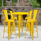 30'' Round Yellow Metal Indoor-Outdoor Bar Table Set with 4 Cafe Barstools [CH-51090BH-4-30CAFE-YL-GG]-30"W x 30"D x 41"H