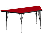 Flash Furniture 30''W x 60''L Trapezoid Activity Table with Thermal Fused Top and Height Adjustable Pre-School Legs, Red-Red Laminate
