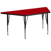 Flash Furniture 30''W x 60''L Trapezoid Activity Table with Thermal Fused Top and Height Adjustable Pre-School Legs, Red-Red Laminate