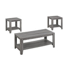 Monarch Specialties 7991P Table Set - 3Pcs Set/Grey-Coffee Table: 17 x 42 x 20 End Table: 20 x 20 x 20