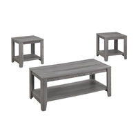 Monarch Specialties 7991P Table Set - 3Pcs Set/Grey-Coffee Table: 17 x 42 x 20 End Table: 20 x 20 x 20
