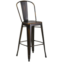 Flash Furniture 30" High Distressed Copper Metal Indoor-Outdoor Barstool with Back-Bistro Style Barstool