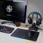 Enhance Gaming LED 3-in-1 Headset Stand with Mouse Bungee and 2 Port USB Hub-HEADPHONE STAND ORGANIZER: Display and store your gaming headset on an elegant stand with customizable lighting.  Saves desk space and looks great on any gaming desktop!