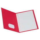 Oxford Twin Pocket Portfolio with Three Tang Fasteners - Letter Size - Red-Two pocket folders with prongs are a smart buy for students and teachers alike-customize with the die-cut business card holder