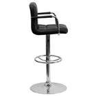 Flash Furniture Contemporary Black Quilted Vinyl Adjustable Height Barstool with Arms & Chrome Base-Black Vinyl Upholstery