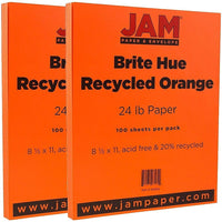 JAM Paper Bright Color Paper, 8.5 x 11, 24lb Brite Hue Orange Recycled, 2 packs of 100 (103655g)-Orange