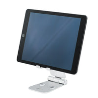 StarTech Universal Smartphone and Tablet Stand, Multi Angle, Foldable-Universal phone and tablet stand allows easy use of your smartphone or tablet - Adjustable smartphone and tablet holder offers multi angle viewing - Portable with a compact foldable design - The portable tablet stand folds up into a flat form - Made of sleek brushed aluminum it's the ideal iPad or iPhone stand - Supports most smartphones and tablets up to 13" including the iPad Pro and Samsung Galaxy tablet (max 11 mm depth) - The multi d