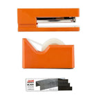 JAM Paper Office & Desk Sets, Tape Dispenser Stapler Pack of Staples, Orange and Black (33758ORBK)-Stapler Size: 6" x 2.5" x 1.125" Staples Size: Standard (.5" x .25") Tape Dispenser Size: 4.5" x 2.5" x 1.75"