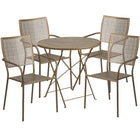 30'' Round Gold Indoor-Outdoor Steel Folding Patio Table Set with 4 Square Back Chairs [CO-30RDF-02CHR4-GD-GG]-Gold Powder Coat Finish