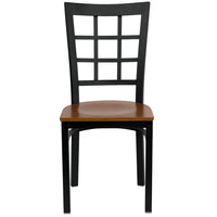 Flash Furniture HERCULES Series Black Window Back Metal Restaurant Chair - Cherry Wood Seat-Metal Chair