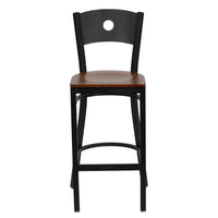 Flash Furniture HERCULES Series Black Circle Back Metal Restaurant Barstool - Cherry Wood Seat - 2 Pack-Set of 2 Metal Dining Bar Stools