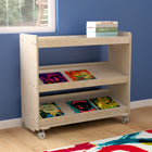 Flash Furniture Bright Beginnings Commercial Space Saving Wooden Mobile Classroom Storage Cart,3 Angled Shelves - Natural-Natural Finish Engineered Birch Plywood