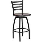 Flash Furniture HERCULES Series Ladder Back Swivel Metal Barstool with Walnut Wood Seat - Black-500 lb. Weight Capacity