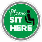 Eddie's Vinyl "Please Sit Here" Social Distancing Decal - Green - 7.5" Diameter-Easy to understand graphics and messaging