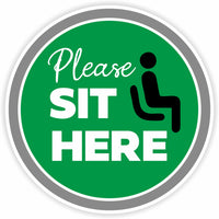 Eddie's Vinyl "Please Sit Here" Social Distancing Decal - Green - 7.5" Diameter-Easy to understand graphics and messaging