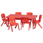 Flash Furniture 24"W x 48"L Rectangular Plastic Height Adjustable Activity Table Set with 6 Chairs - Red-Multipurpose Kids Table Set