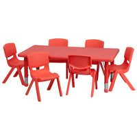 Flash Furniture 24"W x 48"L Rectangular Plastic Height Adjustable Activity Table Set with 6 Chairs - Red-Multipurpose Kids Table Set