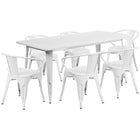 Flash Furniture 31.5'' x 63'' Rectangular White Metal Indoor-Outdoor Table Set with 6 Arm Chairs (ET-CT005-6-70-WH-GG)-Seats 6 people