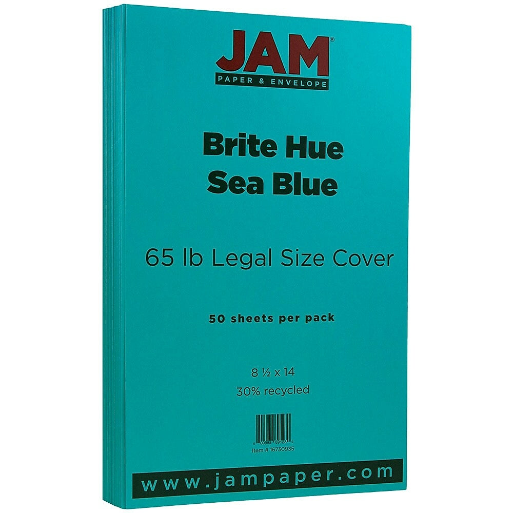 JAM Paper 8 1/2 x 14 Legal Size Recycled Cardstock, Brite Hue Sea Blue