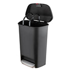 Step N' Sort Tall Plastic Trash Can with Steel Pedal and Secure Slide Lock - 50 L - Black-Stay Open Lid - Offers easy and continued access to bin