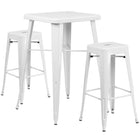 Flash Furniture Metal Indoor-Outdoor Bar Table Set with 2 Backless Barstools in White (CH31330B230SQWH)-White/Metal, Plastic, Rubber