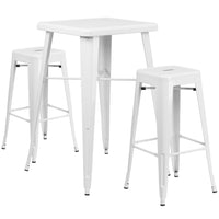 Flash Furniture Metal Indoor-Outdoor Bar Table Set with 2 Backless Barstools in White (CH31330B230SQWH)-White/Metal, Plastic, Rubber