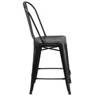 Flash Furniture 24" High Distressed Black Metal Indoor-Outdoor Counter Height Stool with Back-Curved Back with Vertical Slat