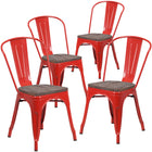 Flash Furniture Metal Stackable Chair with Wood Seat - Red-500 lb. Weight Capacity