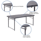 Flash Furniture 23.5"W x 48.25"L Height Adjustable Bi-Fold Dark Grey Plastic Folding Table with Carrying Handle-1.25'' Thick Dark Grey Table Top