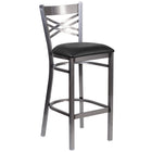 Flash Furniture HERCULES Series Clear Coated "X" Back Metal Restaurant Barstool - Black Vinyl Seat-500 lb. Weight Capacity