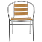 Flash Furniture Commercial Aluminum Indoor-Outdoor Restaurant Stack Chair with Triple Slat Faux Teak Back-Set of 4 Stackable Cafe Chairs