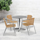 31.5'' Round Aluminum Indoor-Outdoor Table with 4 Beige Rattan Chairs (TLH-ALUM-32RD-020BGECHR4-GG)-31.50"W x 31.50"D x 27.50"H