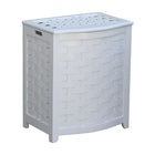 Oceanstar BHV0100W Bowed Front Veneer Laundry Wood Hamper with Interior Bag, White-Laundry hamper is lined with a canvas bag