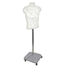 Azar Displays Plastic Male Bust, Wheeled Base, White (900500-WHT)-Store fixture