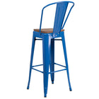 Flash Furniture 30" High Metal Barstool with Back & Wood Seat - Blue-Seat Size: 12"W x 12"D