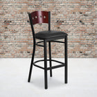 Flash Furniture HERCULES Series Black 4 Square Back Metal Restaurant Barstool - Mahogany Wood Back, Black Vinyl Seat-2.5" Thick Foam Padded Seat