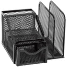 Staples Metal Mesh Office Manager - Black-Features 4 types of organization options: pencil cup, slanted platform, pull-out drawer, and mini shelf