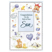 Rosedale 5-1/2" x 8" Son Baby Greeting Cards And Envelopes, 12 Pack (15246)-Printed on premium uncoated card stock