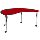 Flash Furniture Mobile 48"W x 96"L Kidney Thermal Laminate Activity Table - Red-Collaborative Kidney Activity Table