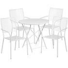 30'' Round White Indoor-Outdoor Steel Folding Patio Table Set with 4 Square Back Chairs [CO-30RDF-02CHR4-WH-GG]-White Powder Coat Finish