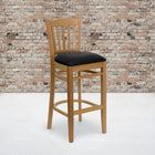 Flash Furniture HERCULES Series Vertical Slat Back Natural Wood Restaurant Barstool - Black Vinyl Seat-2.5" Thick Foam Padded Seat