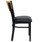 Flash Furniture HERCULES Series Black Slat Back Metal Restaurant Chair - Natural Wood Back, Black Vinyl Seat-Natural Wood Slat Back Design