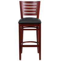 Flash Furniture HERCULES Ladder Back Natural Wood Restaurant Barstool - Black Vinyl Seat - 2 Pack-Set of 2 Wood Dining Bar Stools