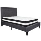 Flash Furniture Roxbury Full Size Tufted Upholstered Platform Bed with Pocket Spring Mattress - Dark Grey Fabric-Bed