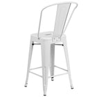 Flash Furniture 24" High Metal Indoor-Outdoor Counter Height Stool with Back - White-Curved Back with Vertical Slat