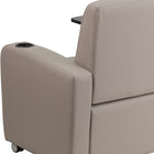 Flash Furniture Leather Guest Chair with Tablet Arm, Front Wheel Casters & Cup Holder - Grey-Cup Holder in left arm