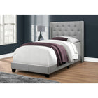 Monarch Specialties 5984T Twin Size Bed - Grey Linen With Chrome Trim-TWIN: 82.75"L x 45.25"W x 49.75"H
